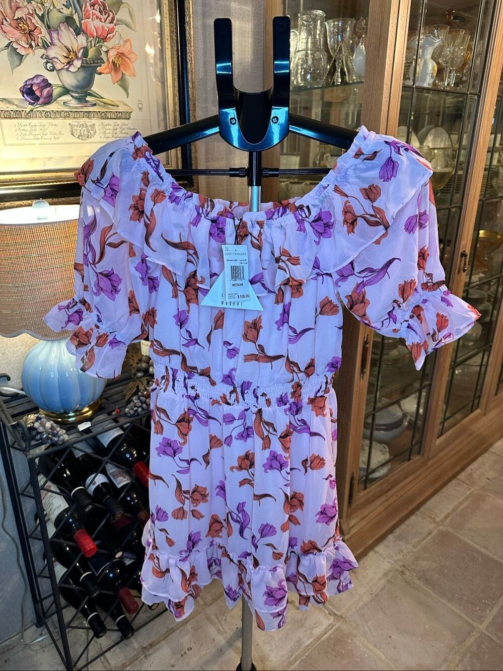 NWT Lost + Wander off shoulder floral mini dress in lavender pink